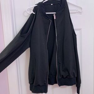 Open shoulder long sleeve zip up
